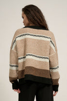 Geometric-Harmony-Round-Neck-Striped-Knit-Sweater-Cream-Taupe-Black-Avah