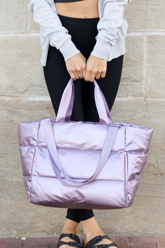 Glam Getaway Puffer Tote Large Bag-Lavender-AVAH