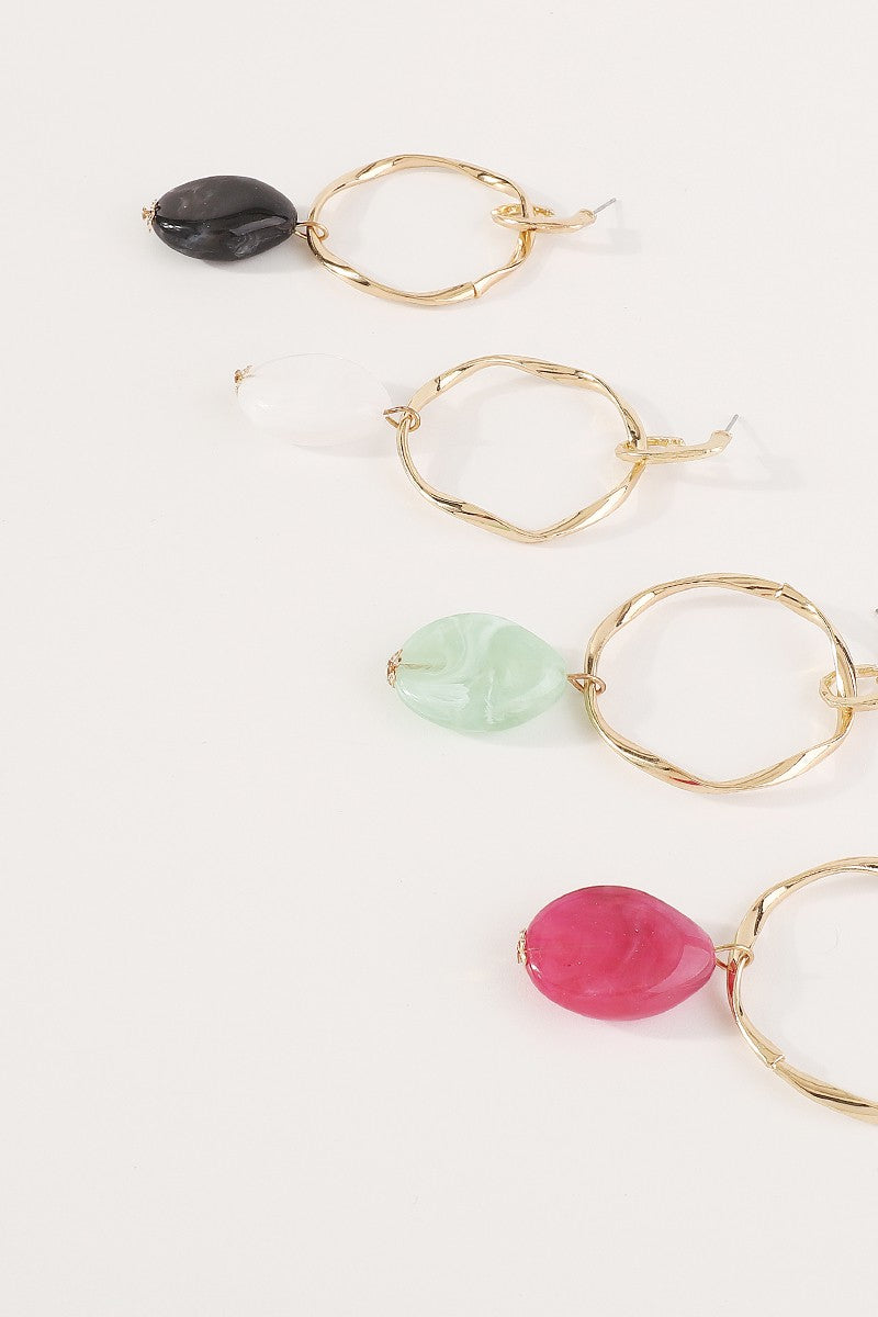 Gold-Hoop-with-Stone-Dangle-Earrings-Black-Green-Pink-AVAH
