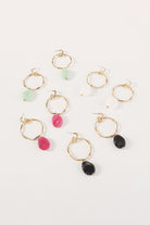 Gold-Hoop-with-Stone-Dangle-Earrings-Black-Green-Pink-AVAH