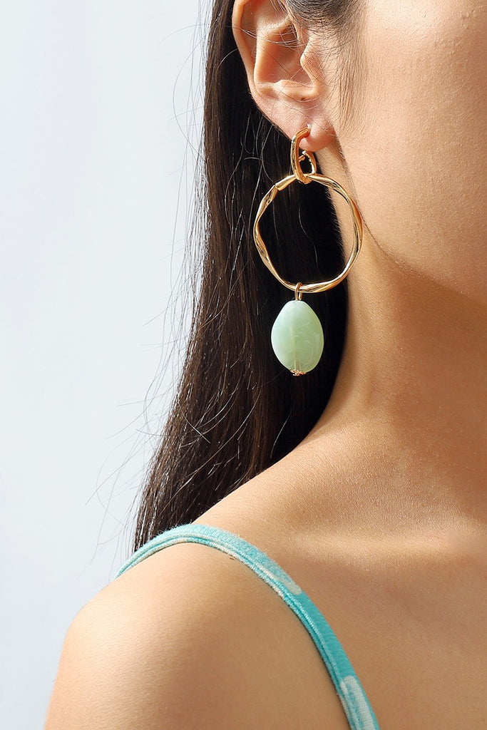 Gold-Hoop-with-Stone-Dangle-Earrings-Green-AVAH