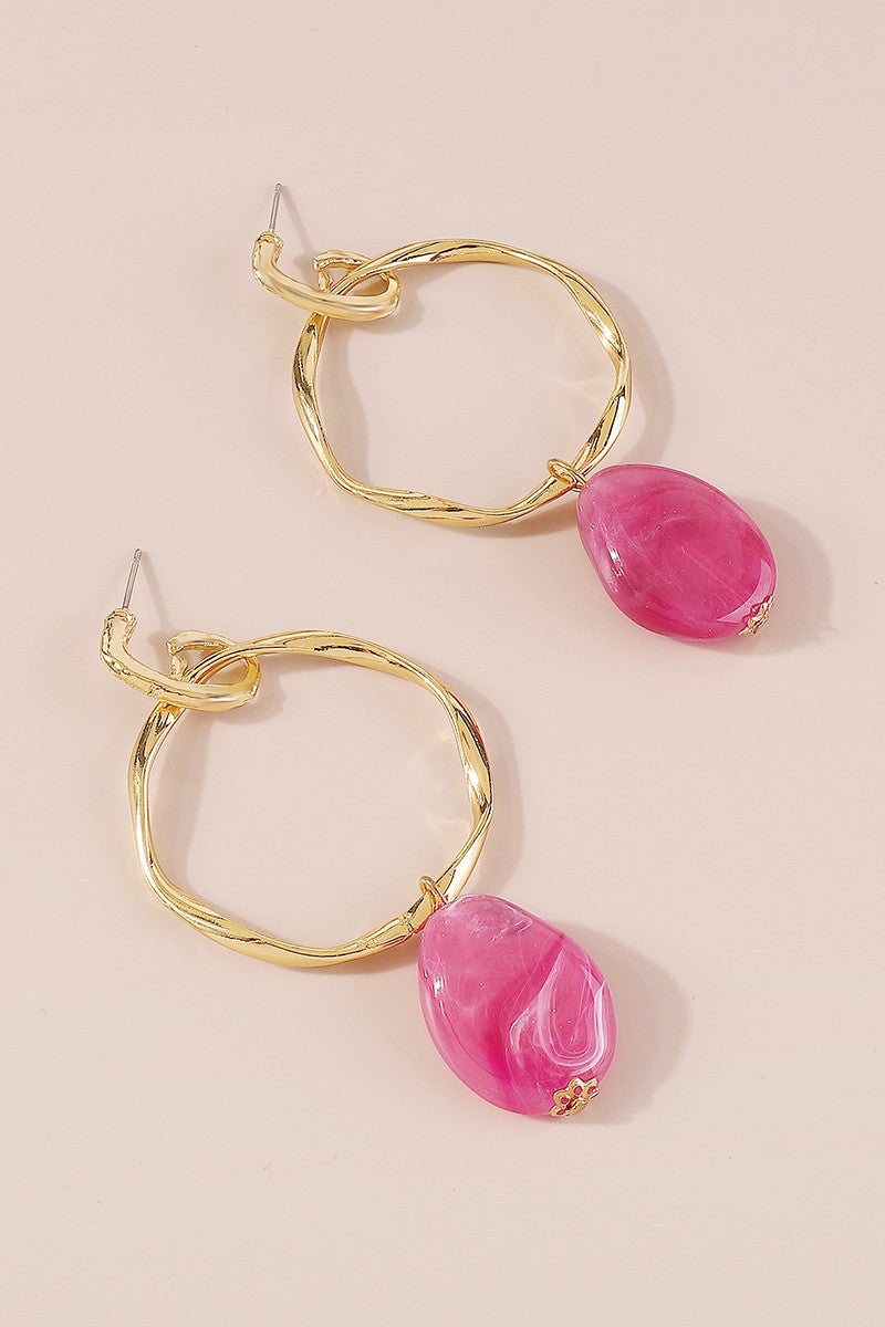 Gold-Hoop-with-Stone-Dangle-Earrings-Pink-AVAH