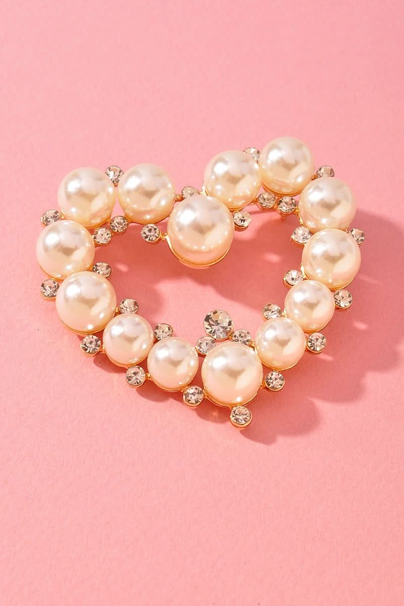 Forever Yours Faux Pearl Rhinestone Brooch