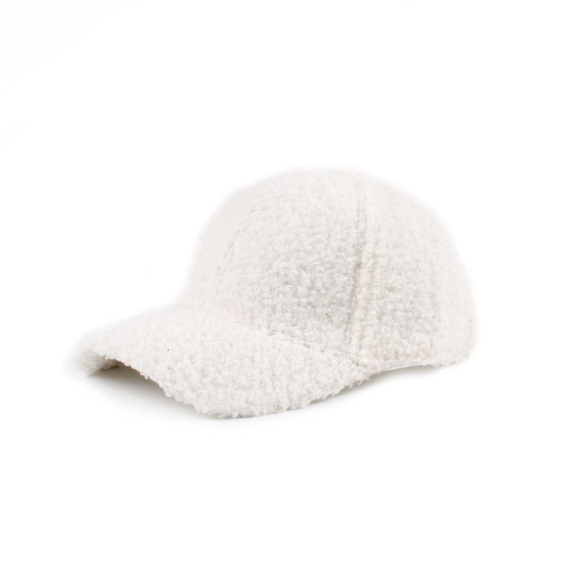 sherpa-texture baseball cap with adjustable fit in white