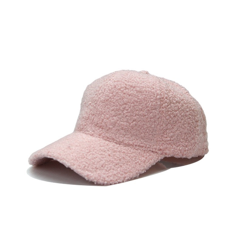 sherpa-texture baseball cap with adjustable fit in pink