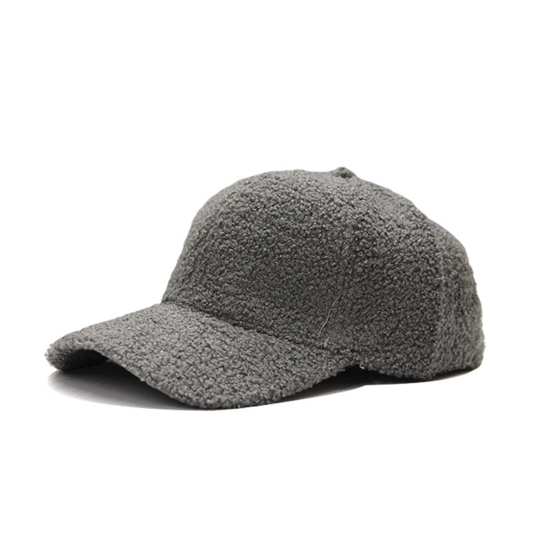 sherpa-texture baseball cap with adjustable fit in gray