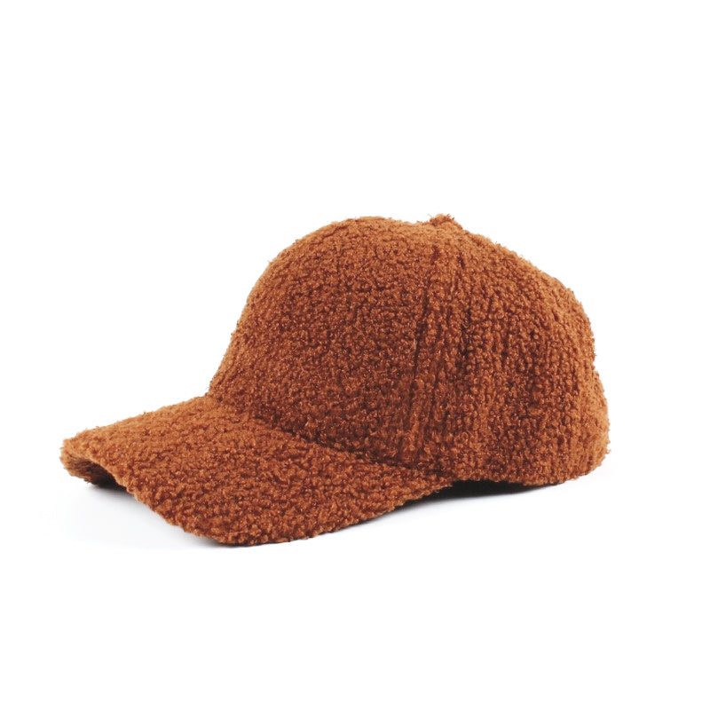 sherpa-texture baseball cap with adjustable fit in dark camel