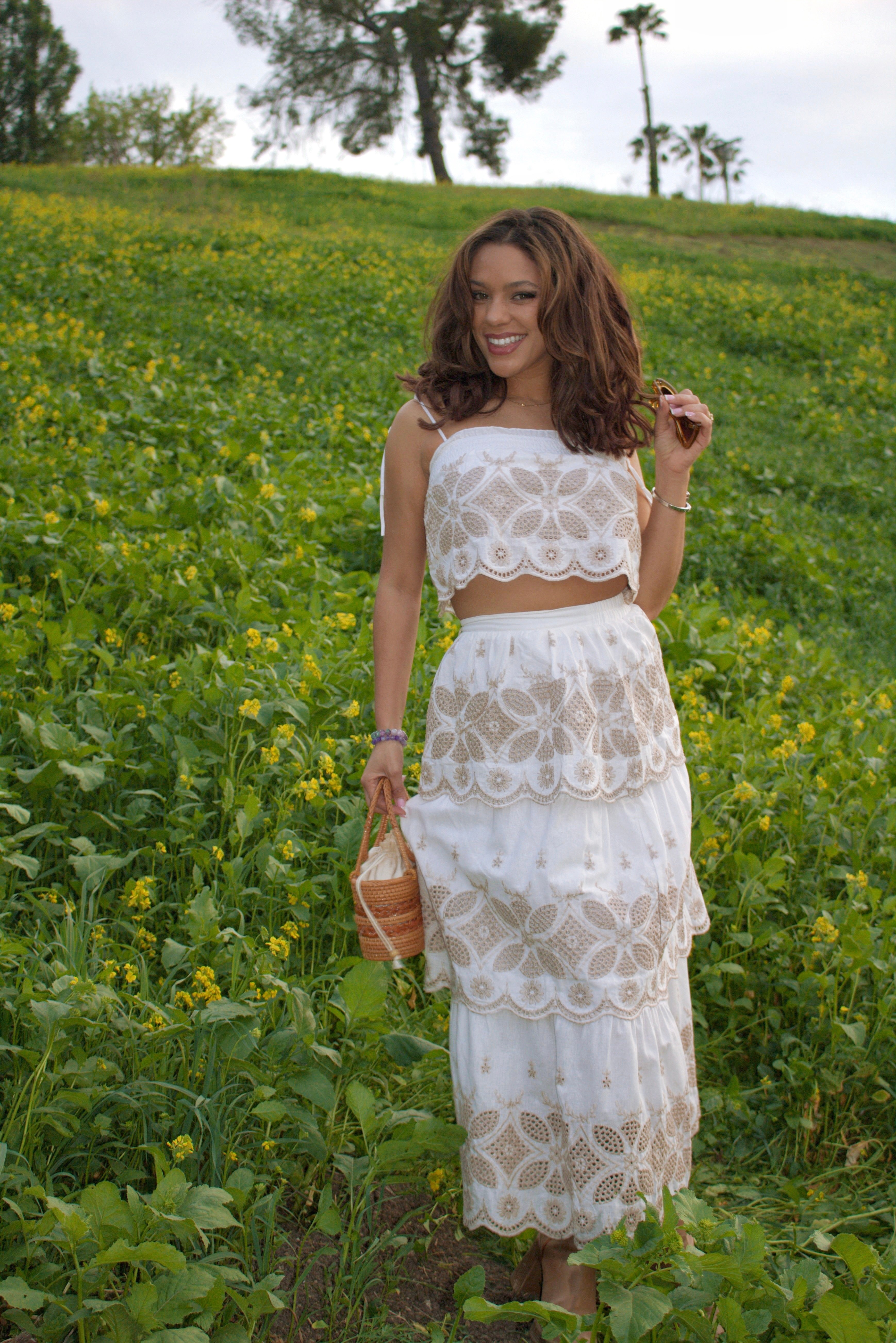 Inspire Embroidery Crop Top and Maxi Skirt Set