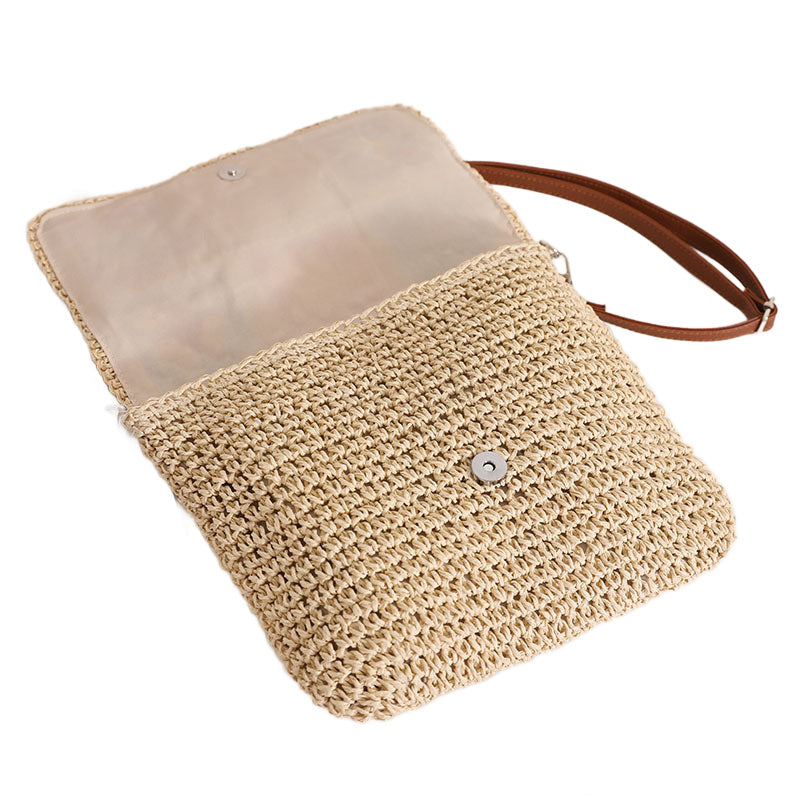 straw khaki version of the bag with multicolor crochet squares-AVAH