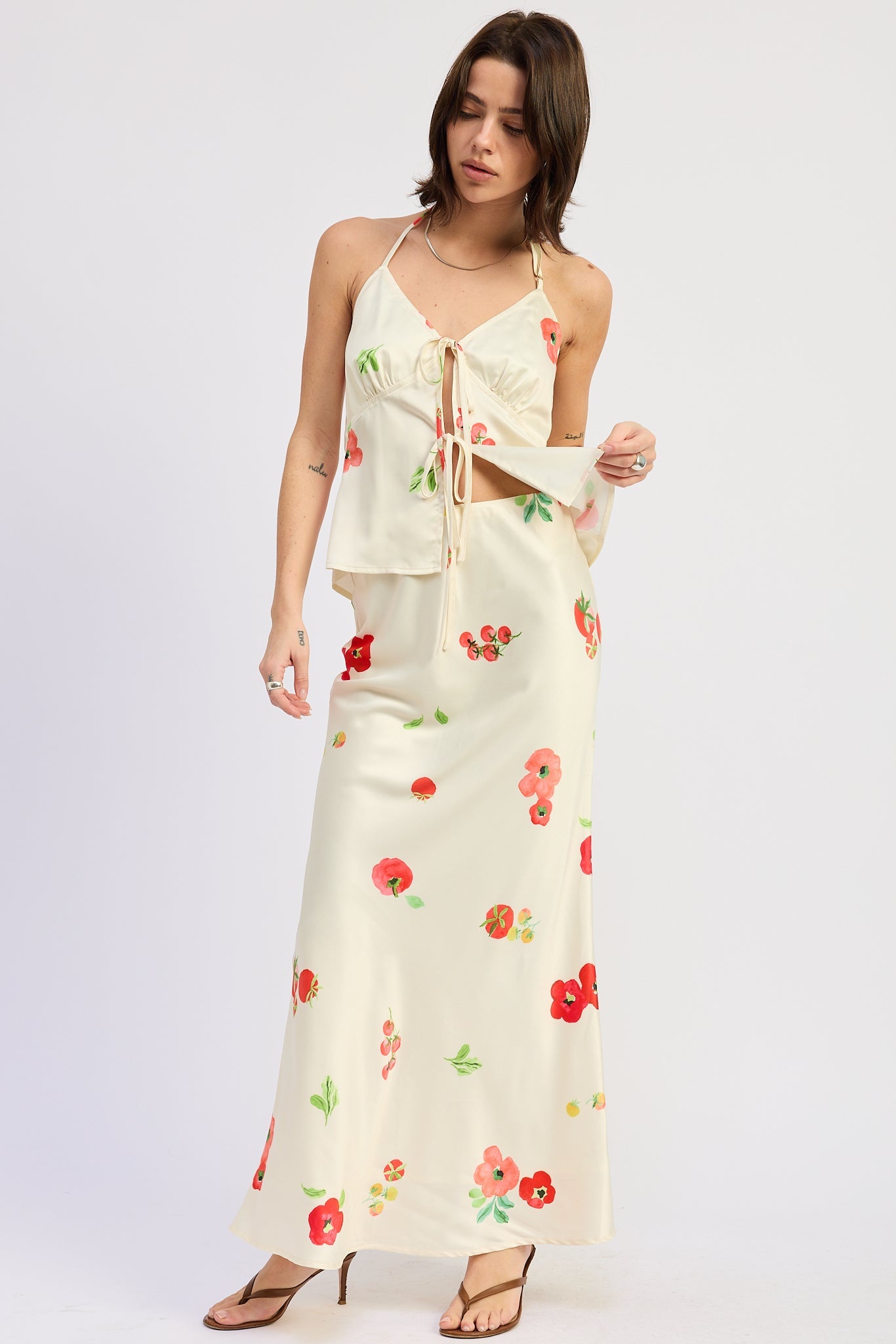 Pomodoro Bloom Satin Maxi Skirt