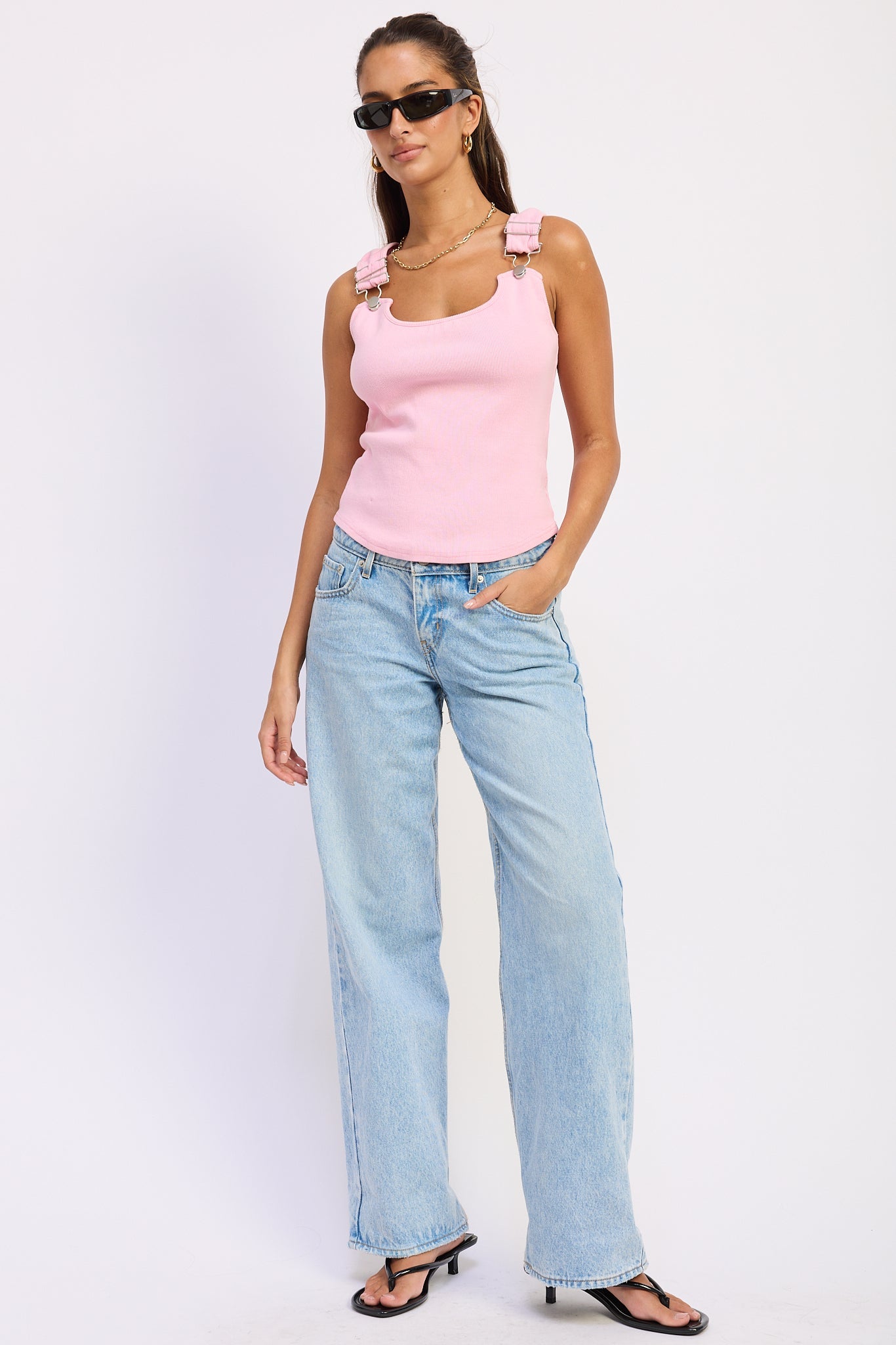 Off-Duty Buckle Strap Ribbed Tank Top