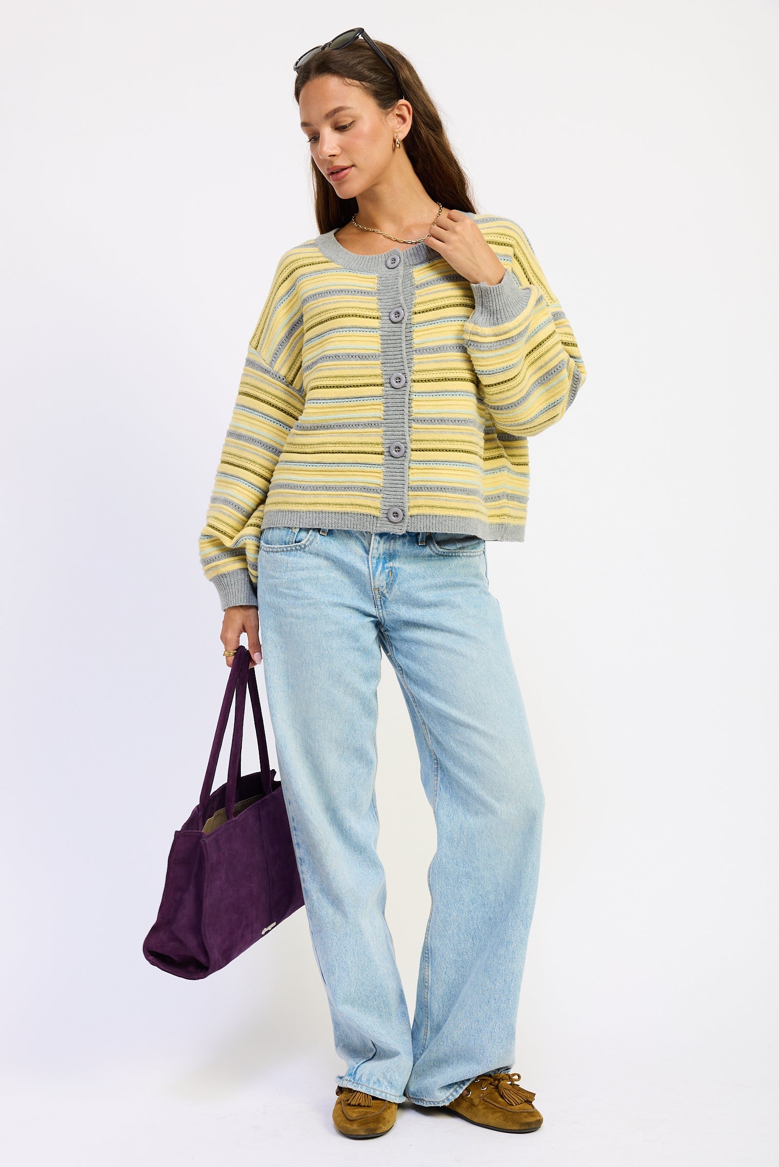 Sunday Stripe Button Front Cardigan