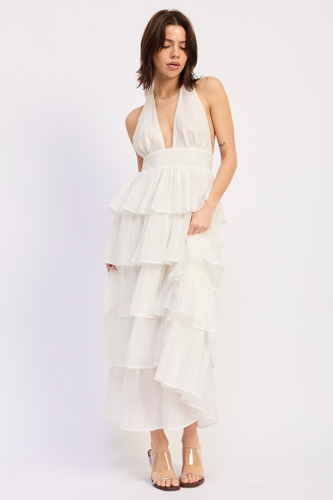 Ivory Cascade Tiered Maxi Dress