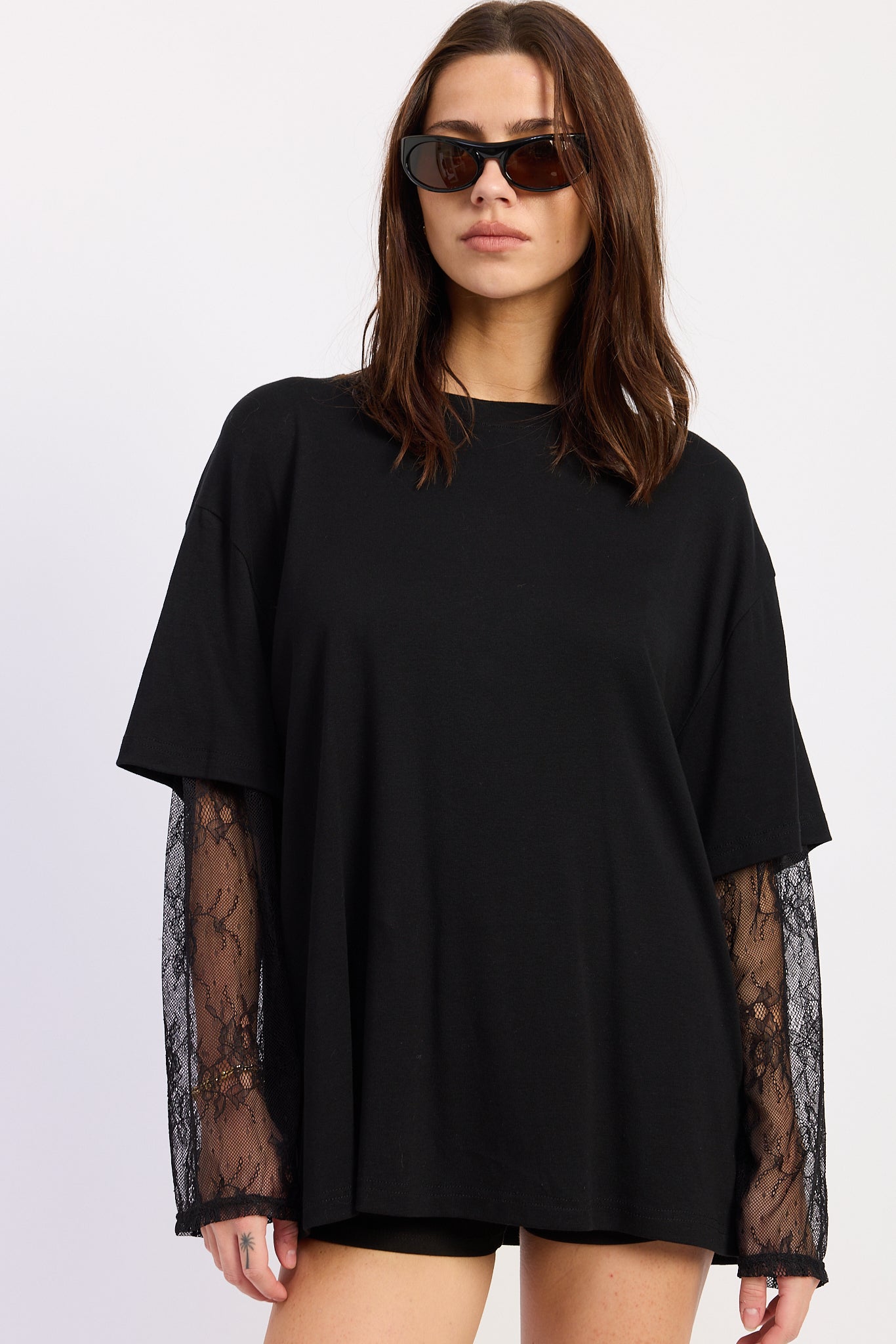 Dahlia Lace Sleeve Black Top