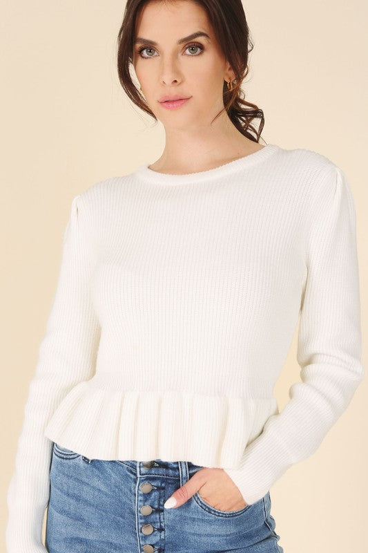 Irresistible You Peplum Sweater-Ivory-AVAH