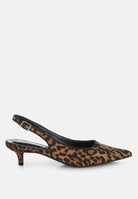 Leopard Slingback featuring a sleek microfiber finish closed pointed toe kitten heel side view