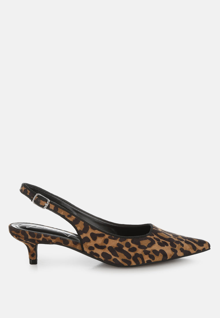 Leopard Slingback featuring a sleek microfiber finish closed pointed toe kitten heel side view