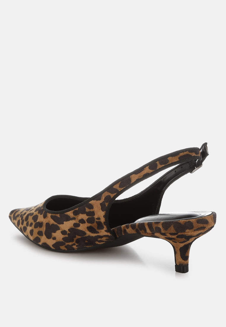 Leopard Slingback featuring a sleek microfiber finish closed pointed toe kitten heel side view
