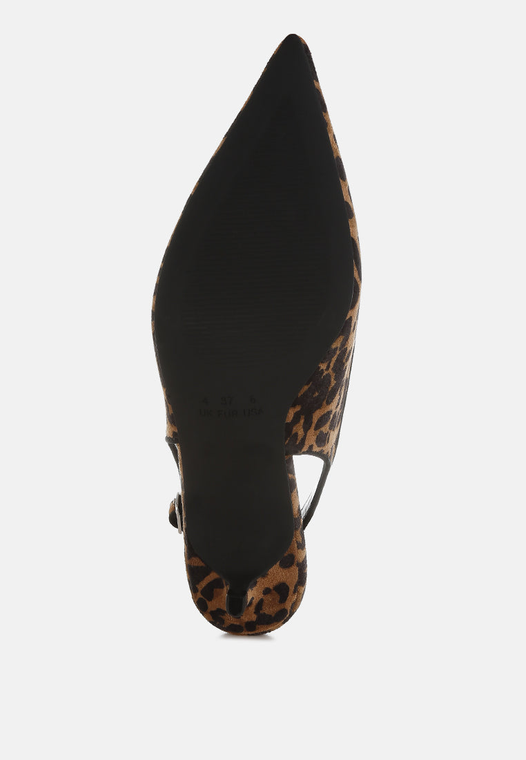 Leopard Slingback featuring a sleek microfiber closed pointed toe kitten heel bottom view