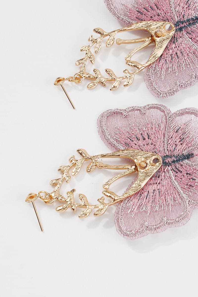 Lace Embroidery Butterfly Rhinestone Earrings - Purple-AVAH