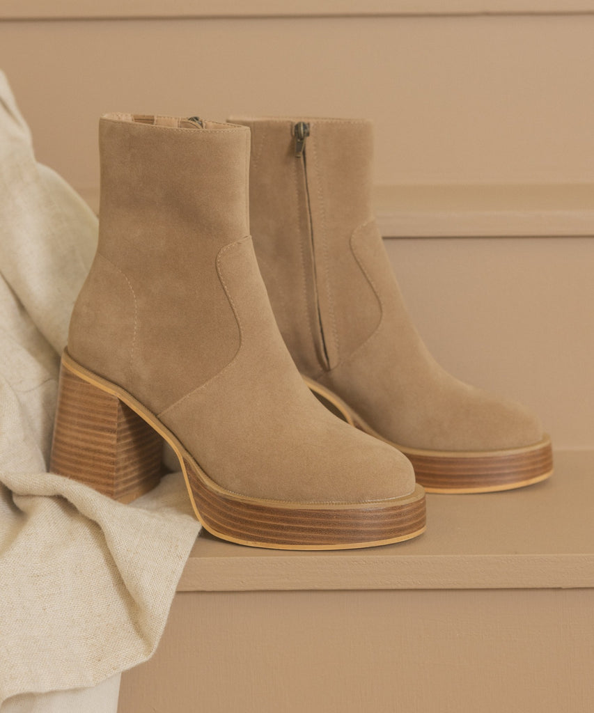 Mia Platform Ankle Boots With Chunky Heel-Khaki-Avah