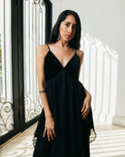 AVAH-Twilight Soirée Black V-Neck Velvet Maxi Dress