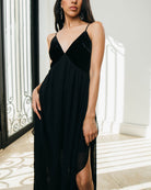 AVAH-Twilight Soirée Black V-Neck Velvet Maxi Dress