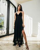 AVAH-Twilight Soirée Black V-Neck Velvet Maxi Dress