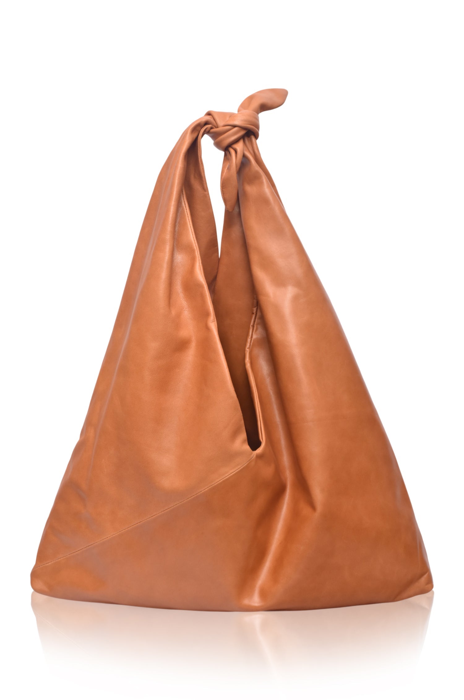 Nudo Knotted Leather Shoulder Bag in tan handcrafted leather with an oversized slouchy silhouette and signature knotted handle.