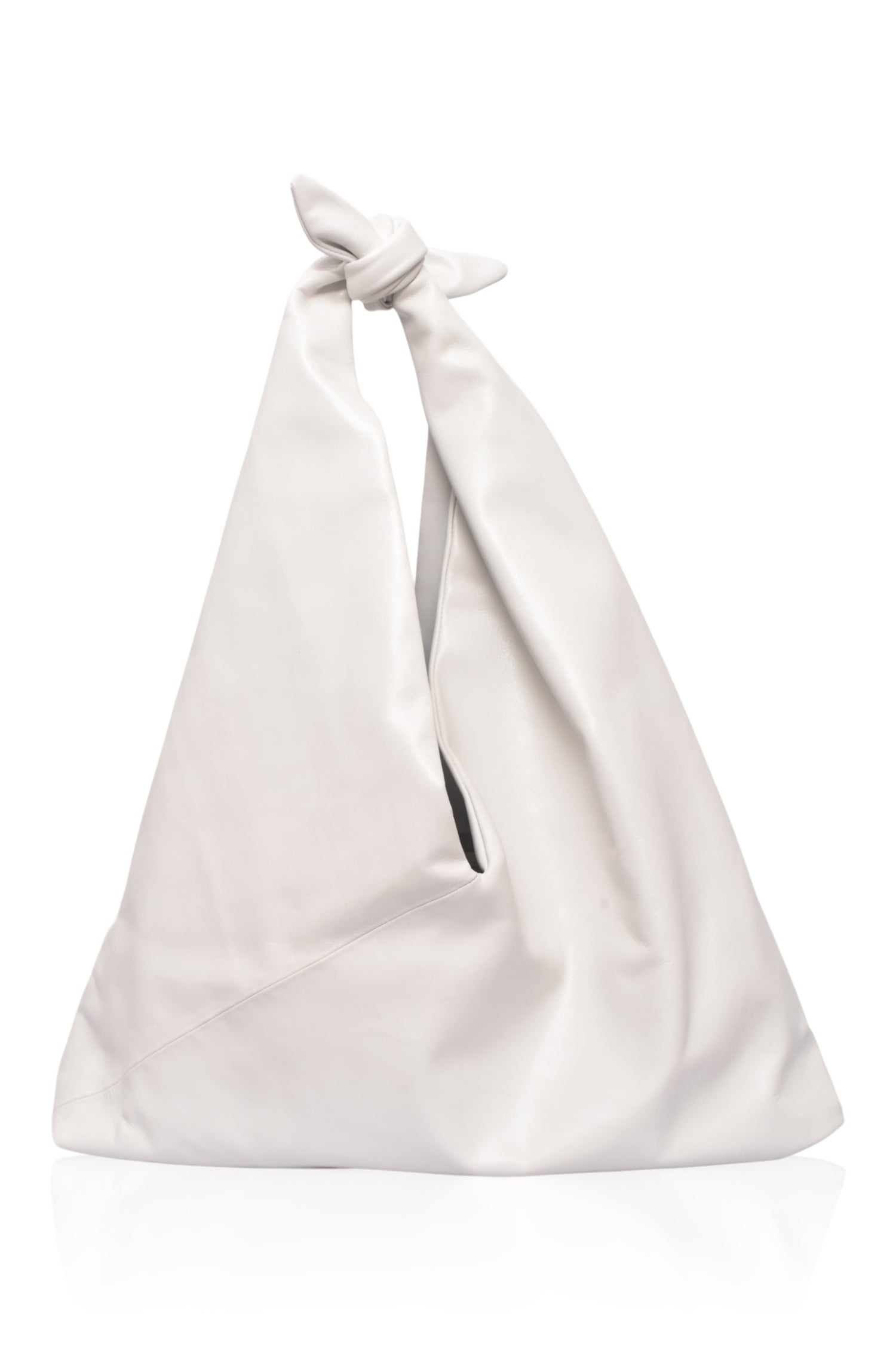 Nudo Knotted Leather Shoulder Bag in white handcrafted leather with an oversized slouchy silhouette and artfully knotted shoulder strap.
