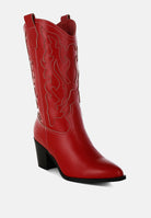 Red cowboy boot on a white background 3/4 view