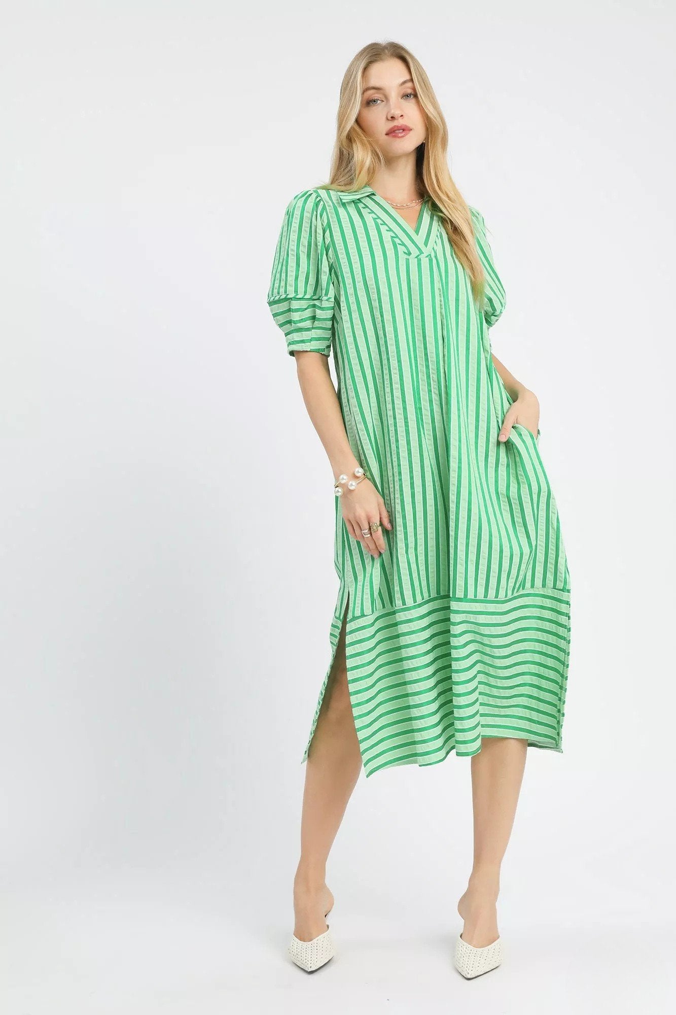 Palm Grove Stripe Midi Dress