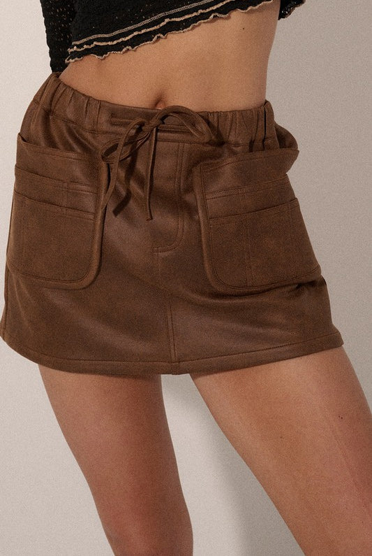 Rustic-Glamour-Faux-Leather-Mini-Skort-Brown-Avah