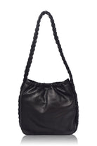 Sivuple Leather Shoulder Bag in black featuring genuine leather, braided shoulder strap, bucket silhouette, and press stud closure.