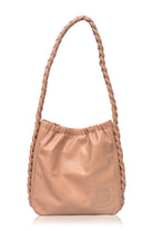 Sivuple Leather Shoulder Bag in vintage beige featuring genuine leather, braided shoulder strap, bucket silhouette, and press stud closure.