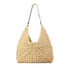 Woven straw shoulder bag with Vegan leather fixed strap and magnetic clasp closure 