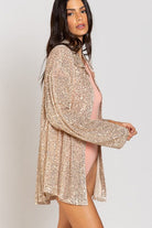 AVAH-Shimmer and Shine Gold Sequin Long Sleeve Button Up Top