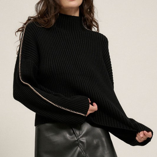 Sleek Silhouette High Neck Knit Sweater - Black