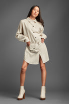 AVAH-Sleek And Chic Linen Shirt Dress With Belt Pocket