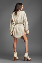 AVAH-Sleek And Chic Linen Shirt Dress With Belt Pocket