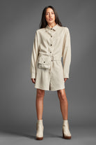 AVAH-Sleek And Chic Linen Shirt Dress With Belt Pocket