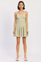 Sage drop waist mini dress full front view
