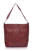 Back view of the maroon Soho Lane Woven Leather Shoulder Bag with woven leather construction
