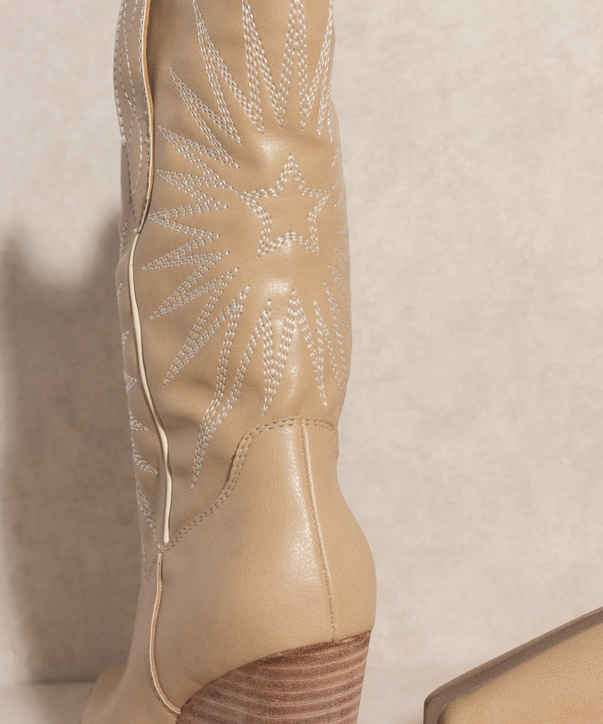 Supernova Starburst Embroidered Cowboy Boots-Almond-AVAH