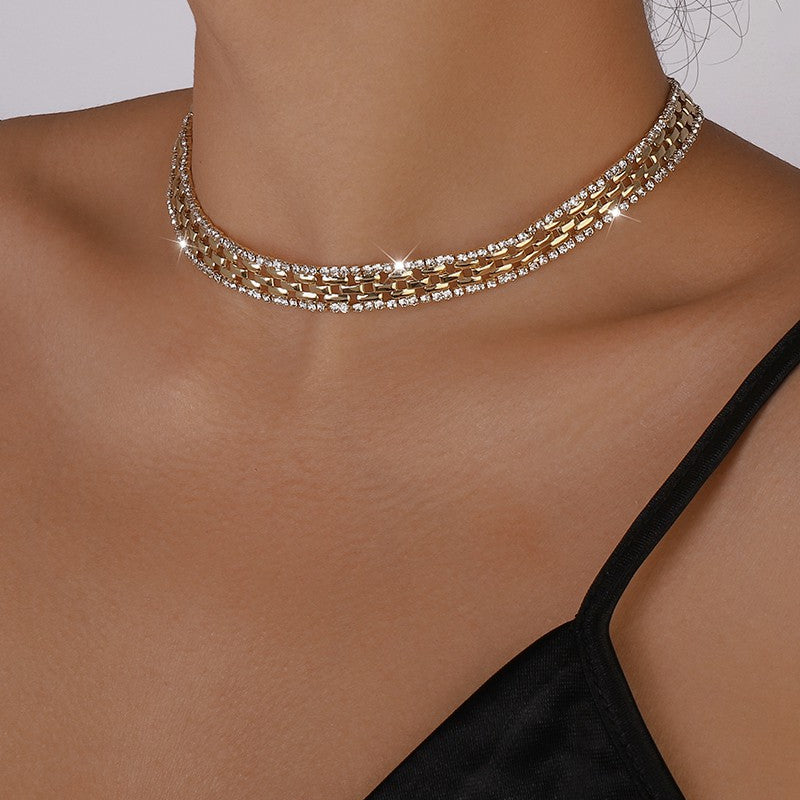 Thick-Rhinestone-Watch-Chains-Choker-Necklace-Gold-AVAH