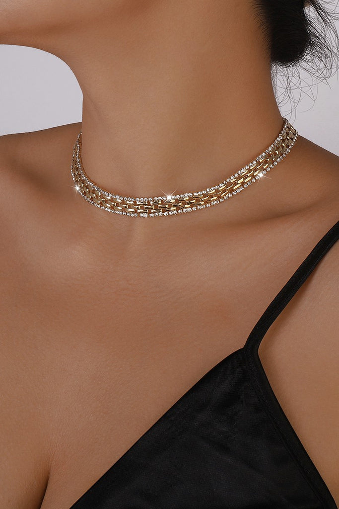 Thick-Rhinestone-Watch-Chains-Choker-Necklace-Gold-AVAH