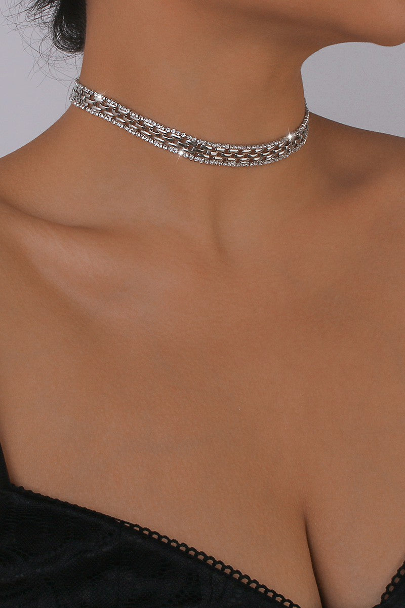 Thick-Rhinestone-Watch-Chains-Choker-Necklace-Silver-AVAH