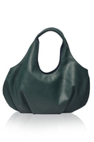 Large green slouchy handbag on a white background, front vew