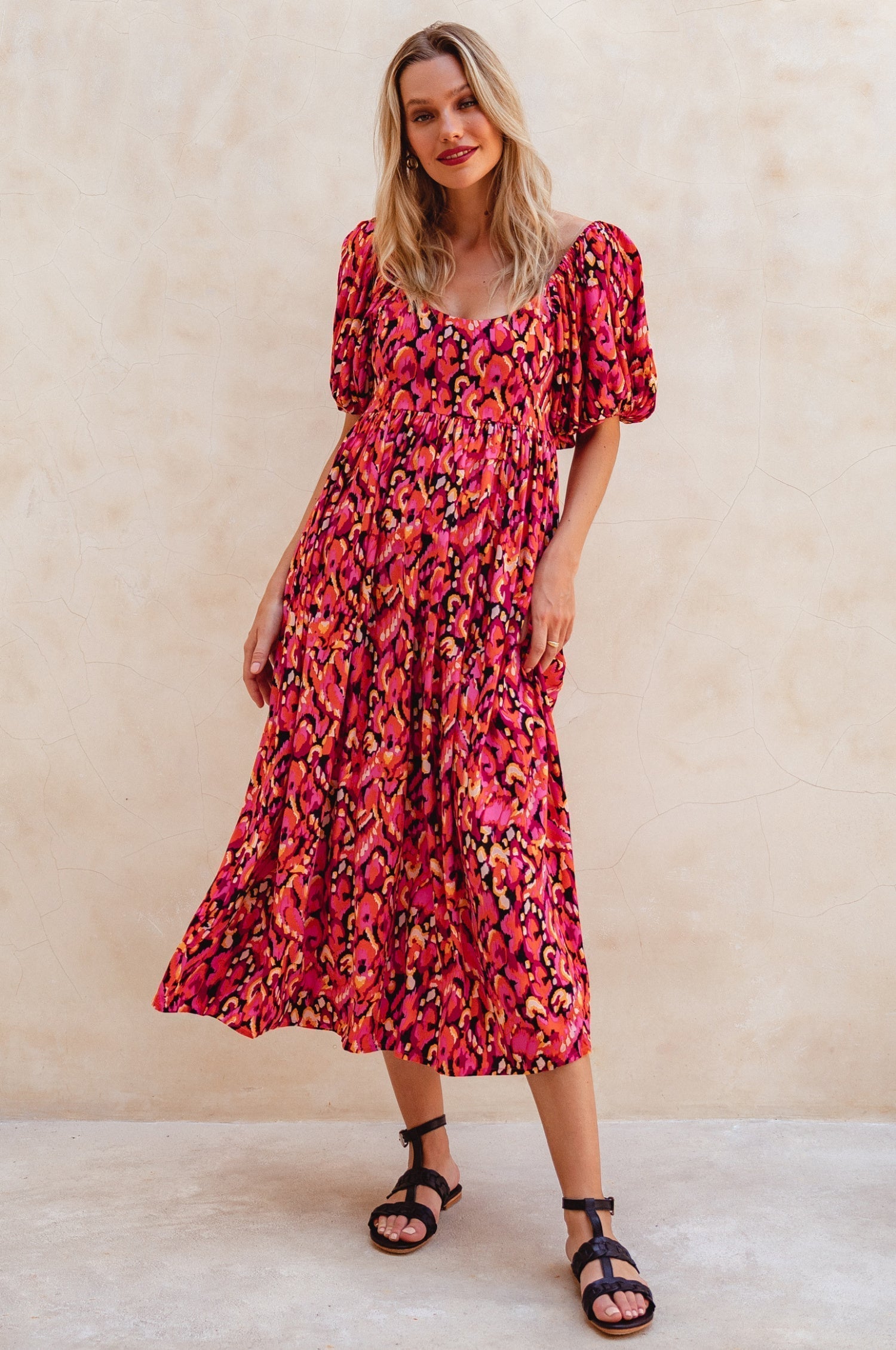Violeta Puff Sleeve Midi Dress (Sale)