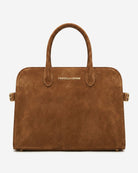 Brown leather handbag with 'Fratelli Orsini' branding on a white background